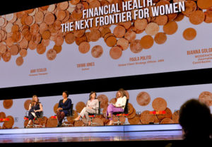 Bari Tessler, Financial Therapist, Author of The Art of Money, Tayari Jones, Author, Paula Polito, Global Client Strategy Officer and Group Managing Director, Global Wealth Management, UBS Financial Services Inc. and Bianna Golodryga, Journalist and CNN Contributor, 'WHY FINANCIAL HEALTH IS THE NEXT FRONTIER FOR WOMEN' at The 2019 Women In The World Summit in New York City; 4/11/2019